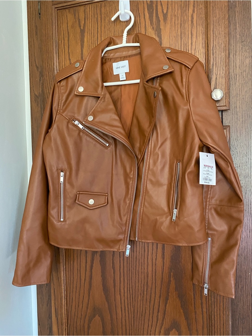 Nine West Cognac Faux Leather Moto Jacket